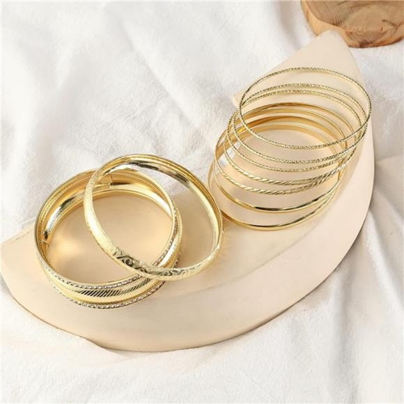 Gold Bangle Multi Stackable Bracelets for Women,14K Gold Plated Boho Indian - Picture 6 of 8